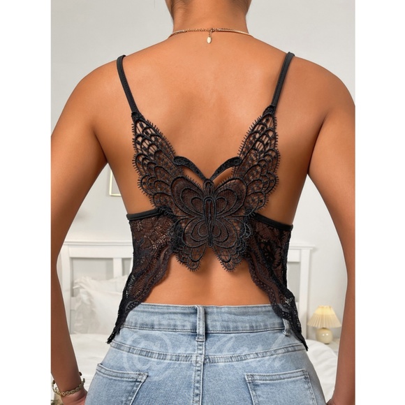 Butterfly Back Black Lace Cami Top - Picture 5 of 7